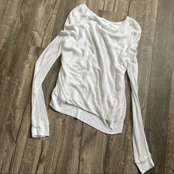 Revolve LACAUSA Open Weave Henley Scoop Neck Sweater Top - Picture 9 of 13